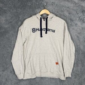 Husqvarna Spar Hoodie Mens L Heather Gray Kangaroo Pocket Spellout Cotton Blend